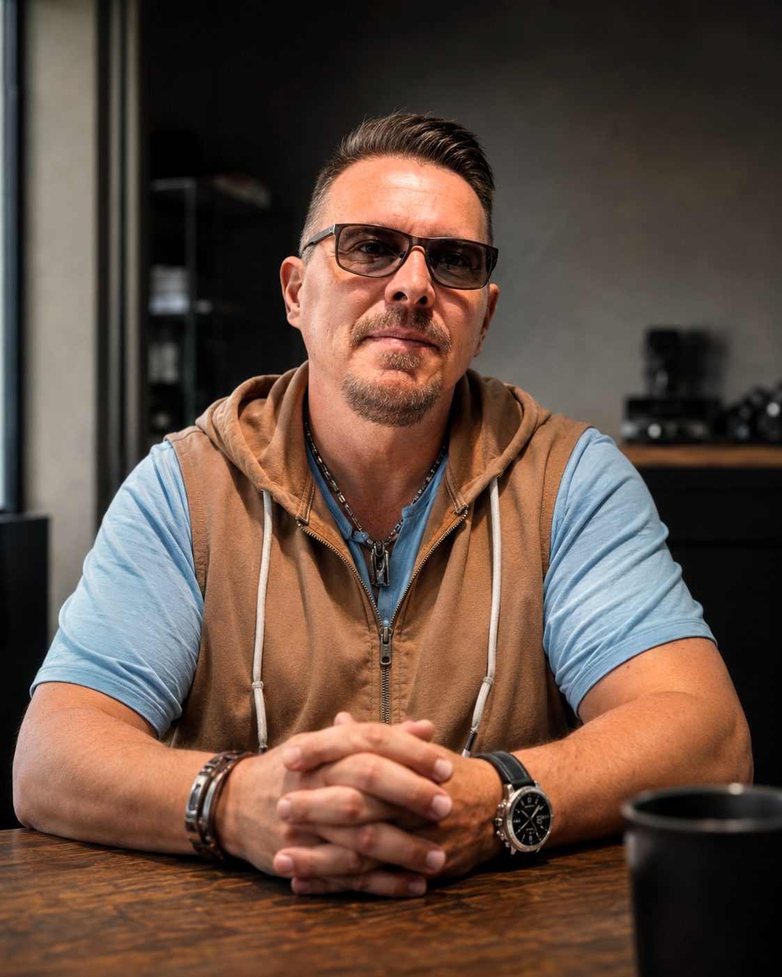 Portrait of Janne Engman, founder of EngmanMedia, seated at a workshop table.
